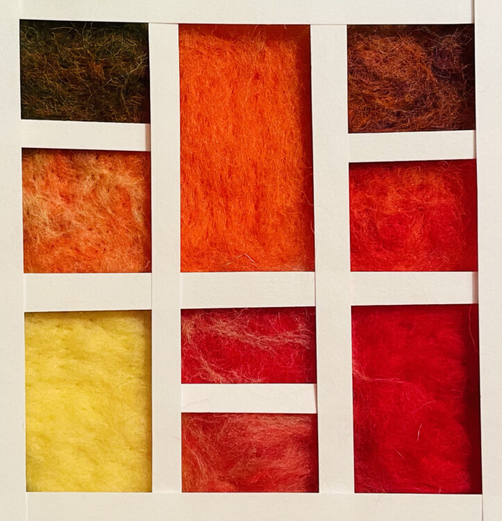 Saturday, June 17, 10 am – 1 pm
Kaylyn Gerenz
Discover the magic of painting with wool! Explore the basic techniques of finger blending wool to discover a vibrant rainbow of complex colors. Use a felting needle to layer, mix, and create gradients to add dimension and depth. Learn how to use wisps of wool in a painterly way. Employ various small gauge needles to create subtle gradient shifts while working on linen in an embroidery hoop. Create a unique 6