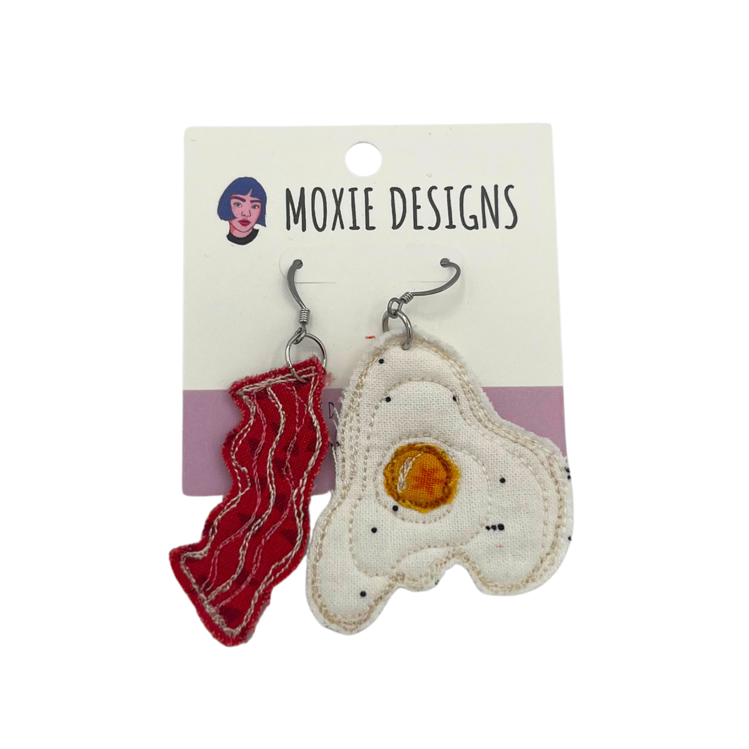 Moxie Designs Quilted Fried Egg and Bacon Earrings